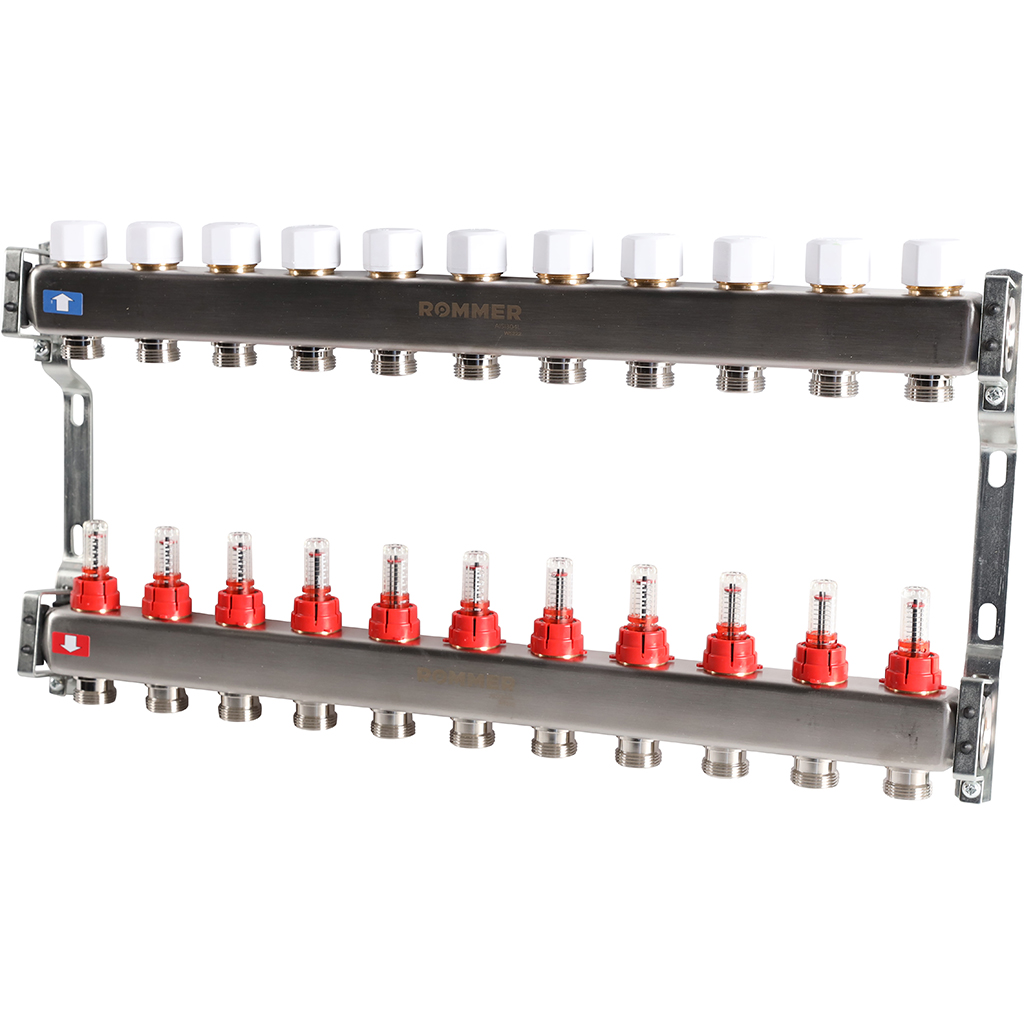 Коллектор из нержавеющей стали с расходомерами ROMMER 11 выходов, RMS-1200-000011