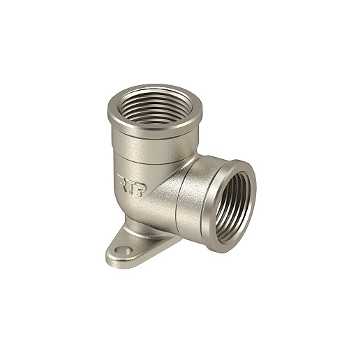 Угольник с креплением, латунь, внутренняя/внутренняя резьба 1/2х90°, еврослот, никель, РТП