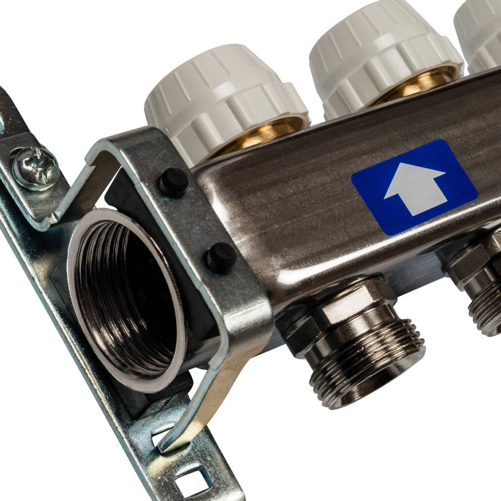 Коллектор из нержавеющей стали без расходомеров, с клапаном вып. воздуха и сливом STOUT 5 выходов, SMS-0932-000005