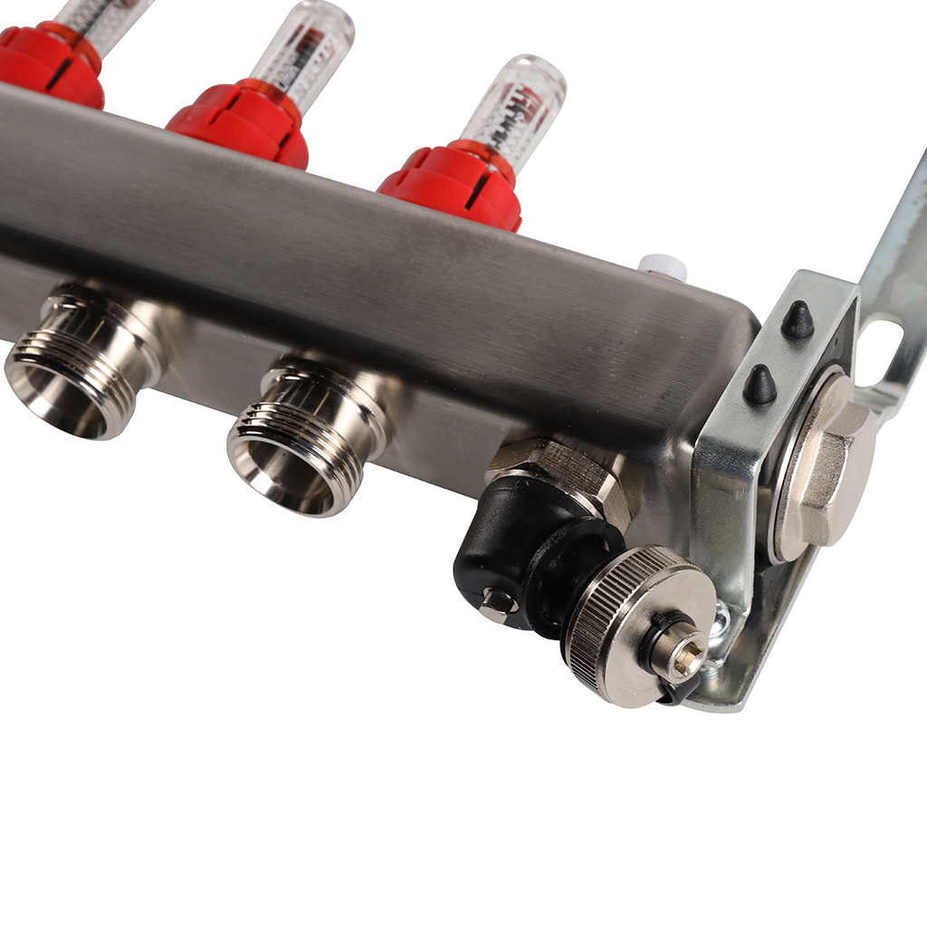 Коллектор из нержавеющей стали с расходомерами ROMMER, с клапаном вып. воздуха и сливом 11 выходов, RMS-1201-000011