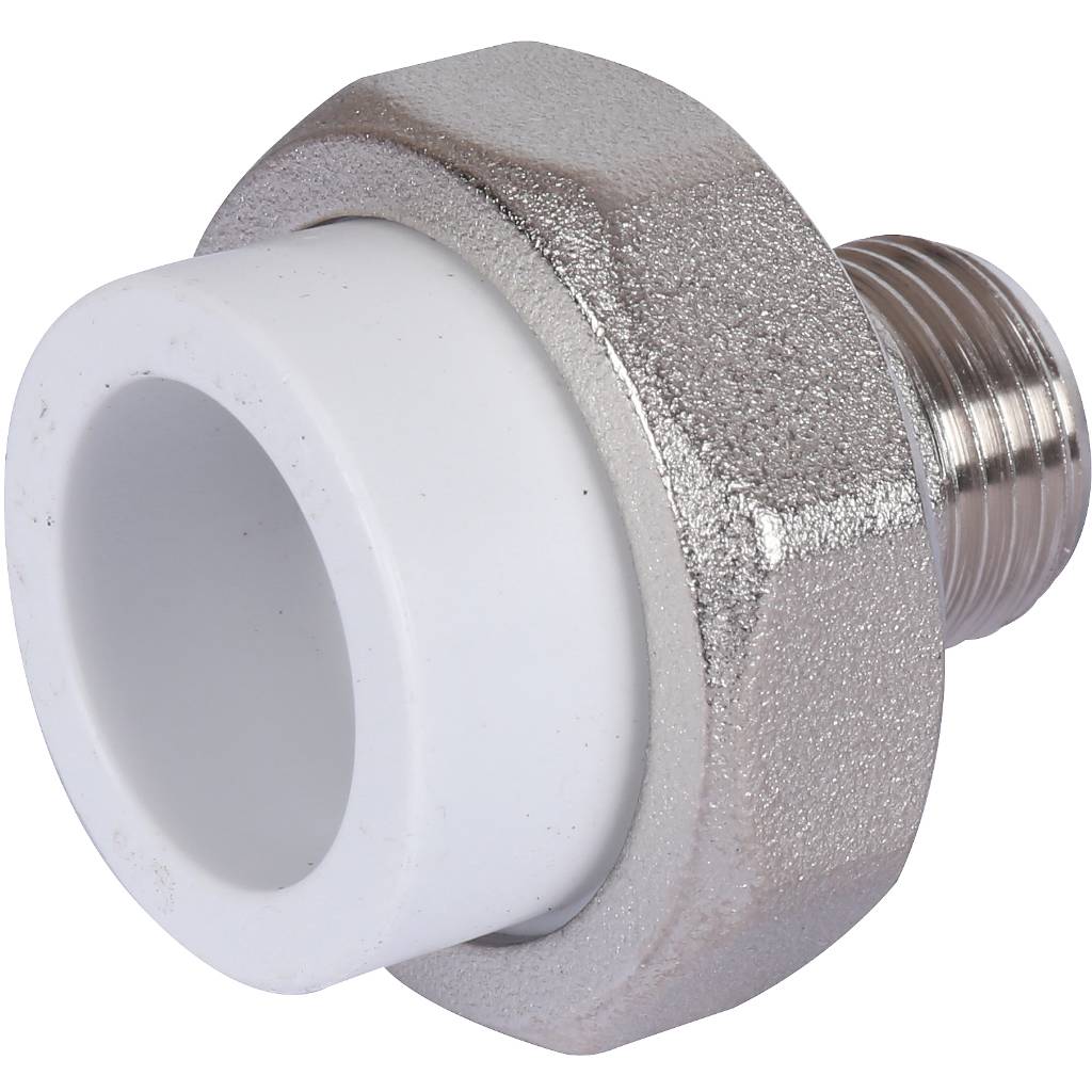 Муфта разъемная с наружной резьбой Политэк 25х1/2 для полипропиленовых труб под сварку (цвет белый), 9800002512