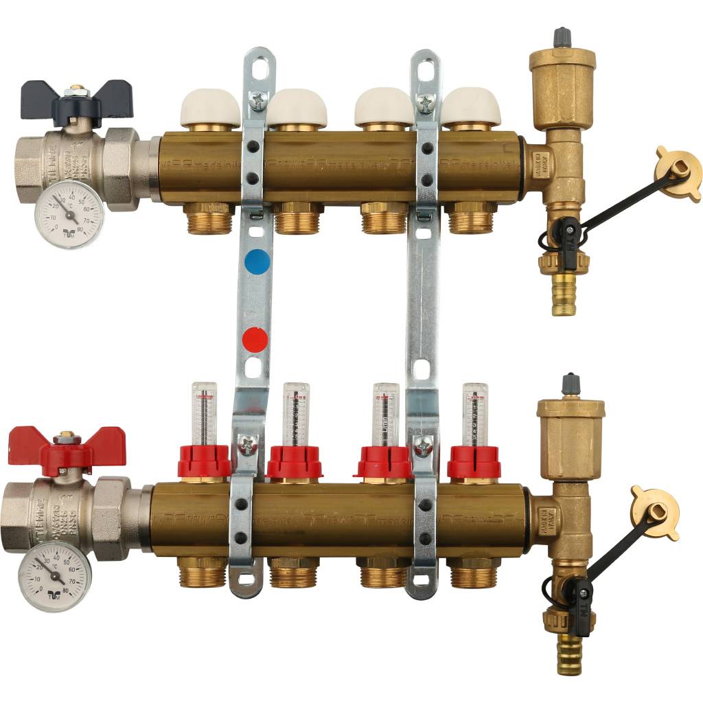 Коллектор в сборе с расходомерами на 4 выхода TIEMME 1х3/4 ЕК