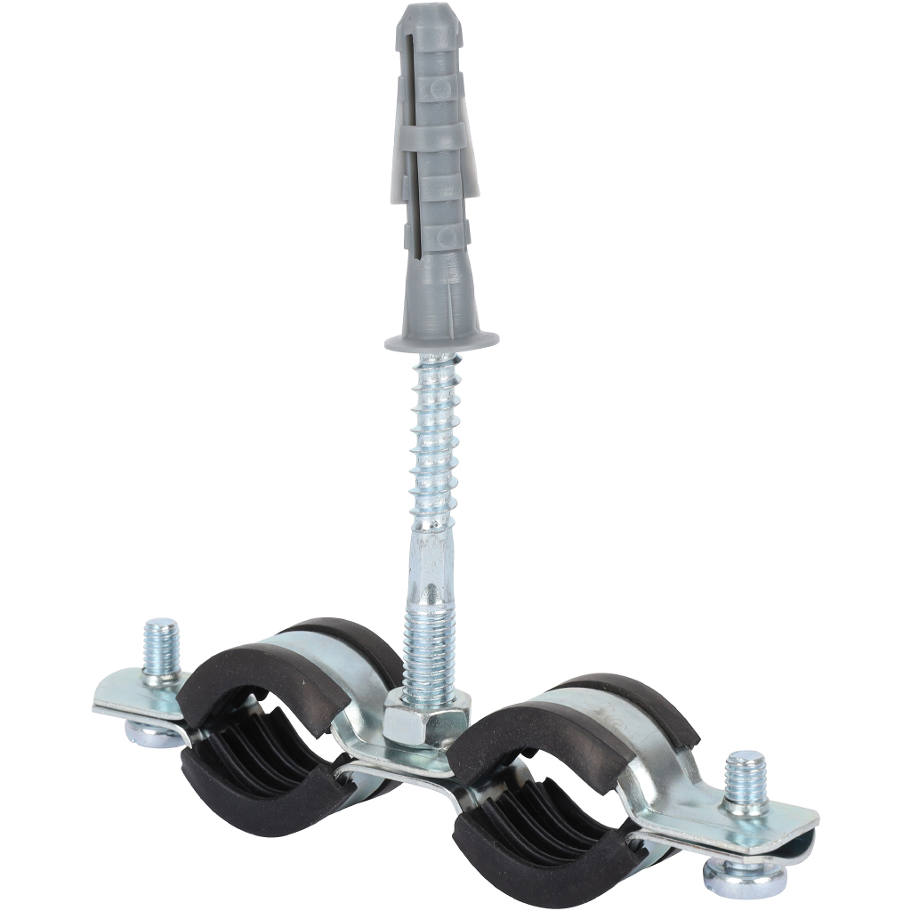 Комплект двойной хомут для труб STOUT хомут+шпилька шуруп +дюбель пластиковый 1/2 (20-24), SAC-0020-200012