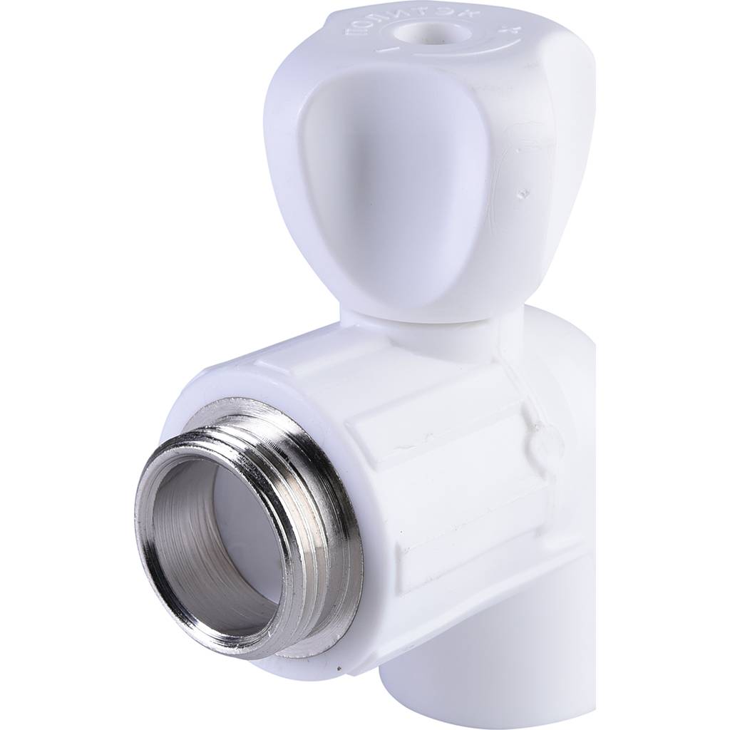 Кран шаровой для радиатора Политэк 20х1/2 угловой для полипропиленовых труб под сварку (цвет белый)