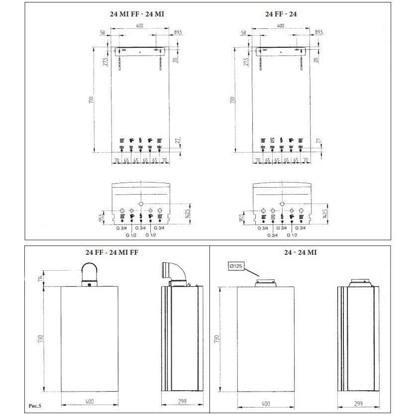 Газовый настенный котел DeDietrich ZENA MS 24 24 кВт одноконтурный с открытой камерой сгорания, CZB46124352-