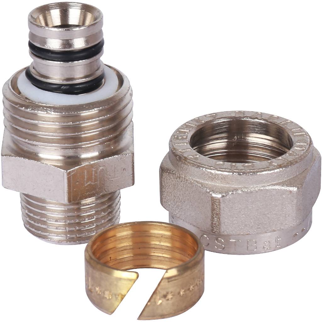 Переходник TIEMME ВР 16х3/8 никелированный для металлопластиковых труб винтовой, 1600069
