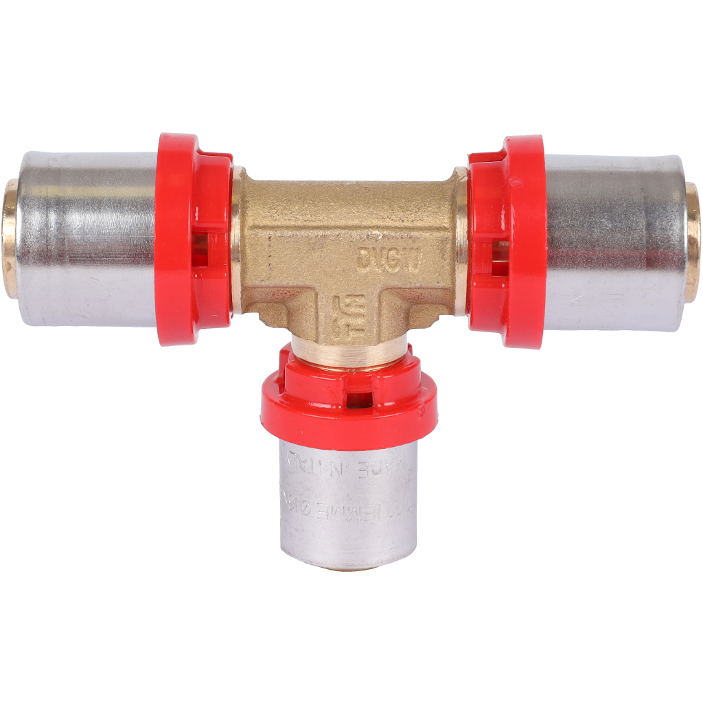 Тройник TIEMME редукционный 20x16x20 для металлопластиковых труб прессовой, 1650008