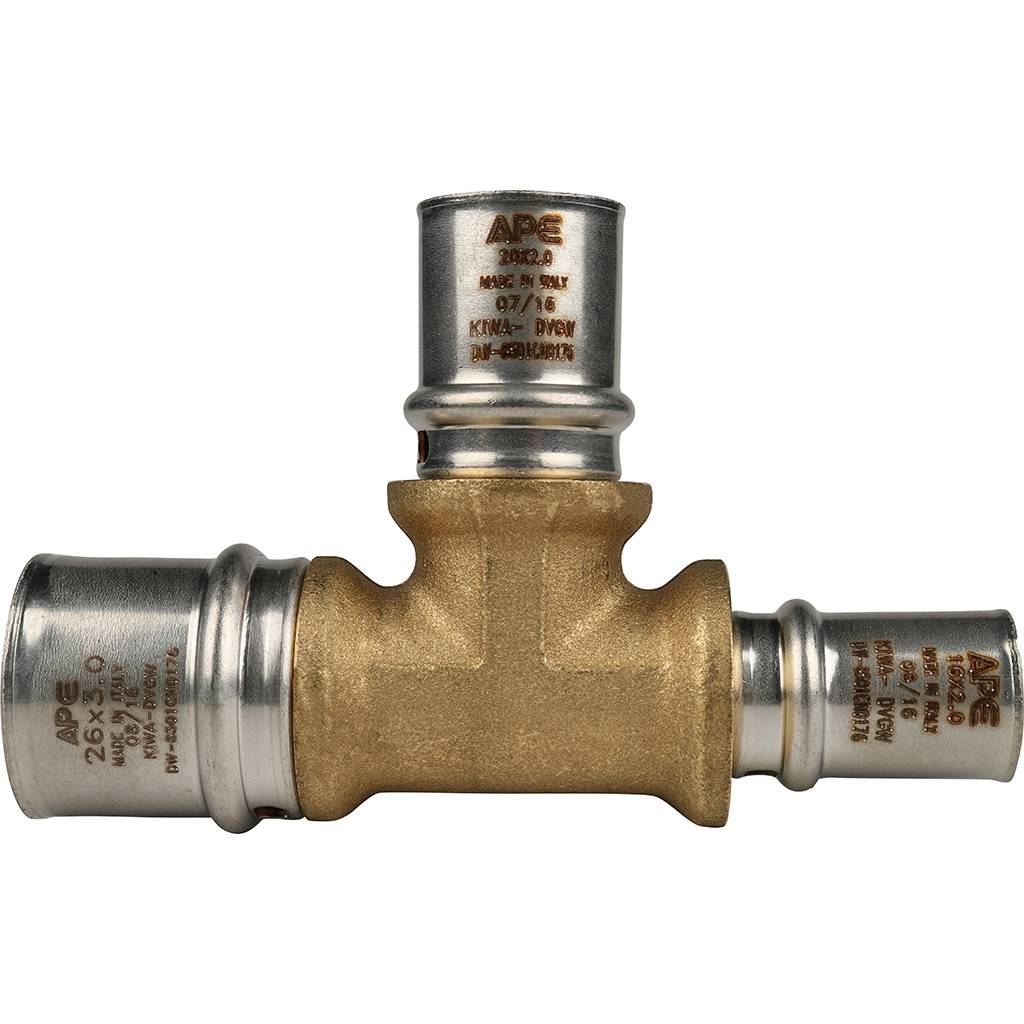 Тройник переходной STOUT 26х20х16 для металлопластиковых труб прессовой, SFP-0005-262016