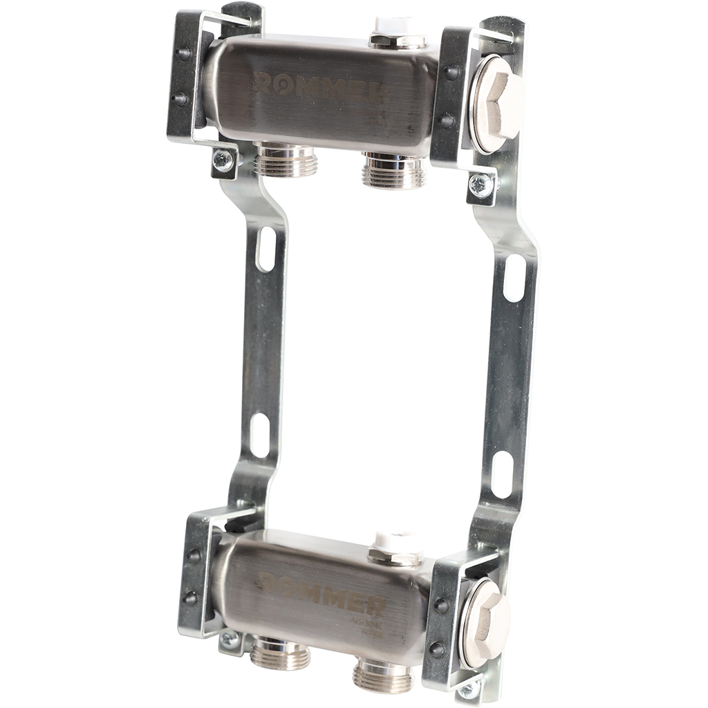 Коллектор из нержавеющей стали ROMMER для радиаторной разводки 2 выхода, RMS-4401-000002