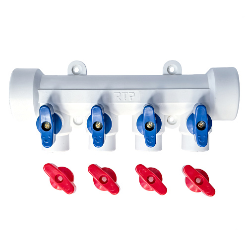 Коллектор с шаровым краном универсальный PPR 40х20/4, бел, RTP