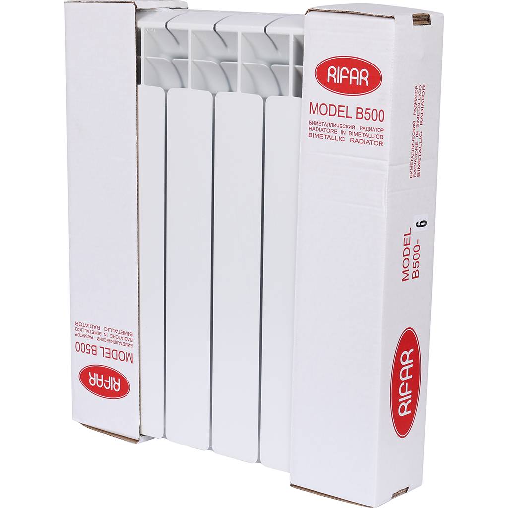 Радиатор биметаллический RIFAR BASE VENTIL 500 BVR 6 секций нижнее правое подключение (белый RAL 9016), 1RB50.VR-6