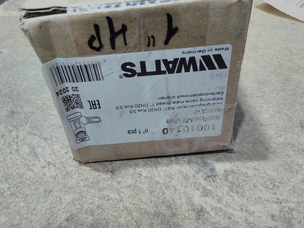 Уцененный товар (нетоварный вид упаковки): Вентиль балансировочный Watts НP SRV-AG20 с расходомером(1 ,4-36л/м), 10010140