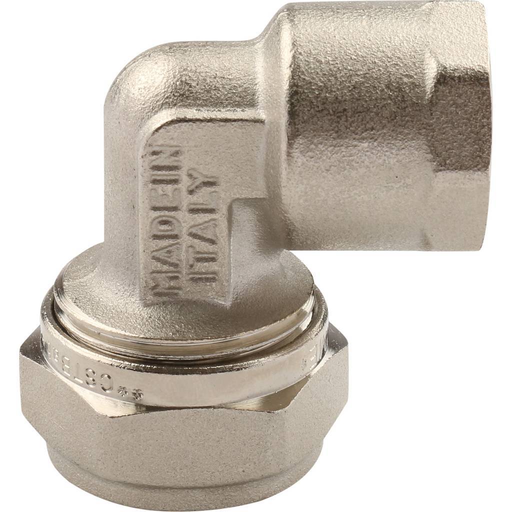 Угольник TIEMME с внутренней резьбой (20х2.0х1/2) для металлопластиковых труб винтовой, 1600026