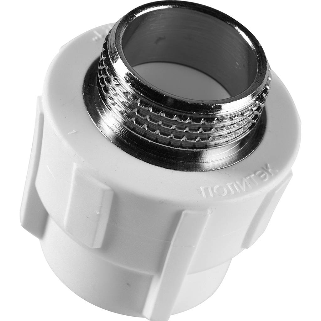 Муфта комбинированная Политэк 32х1 наруж. резьба для полипропиленовых труб под сварку (цвет белый)