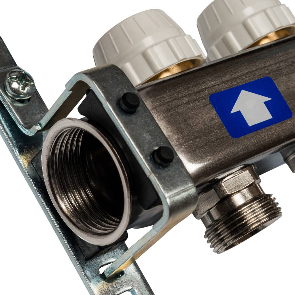 Коллектор из нержавеющей стали без расходомеров, с клапаном вып. воздуха и сливом STOUT 2 выхода, SMS-0932-000002