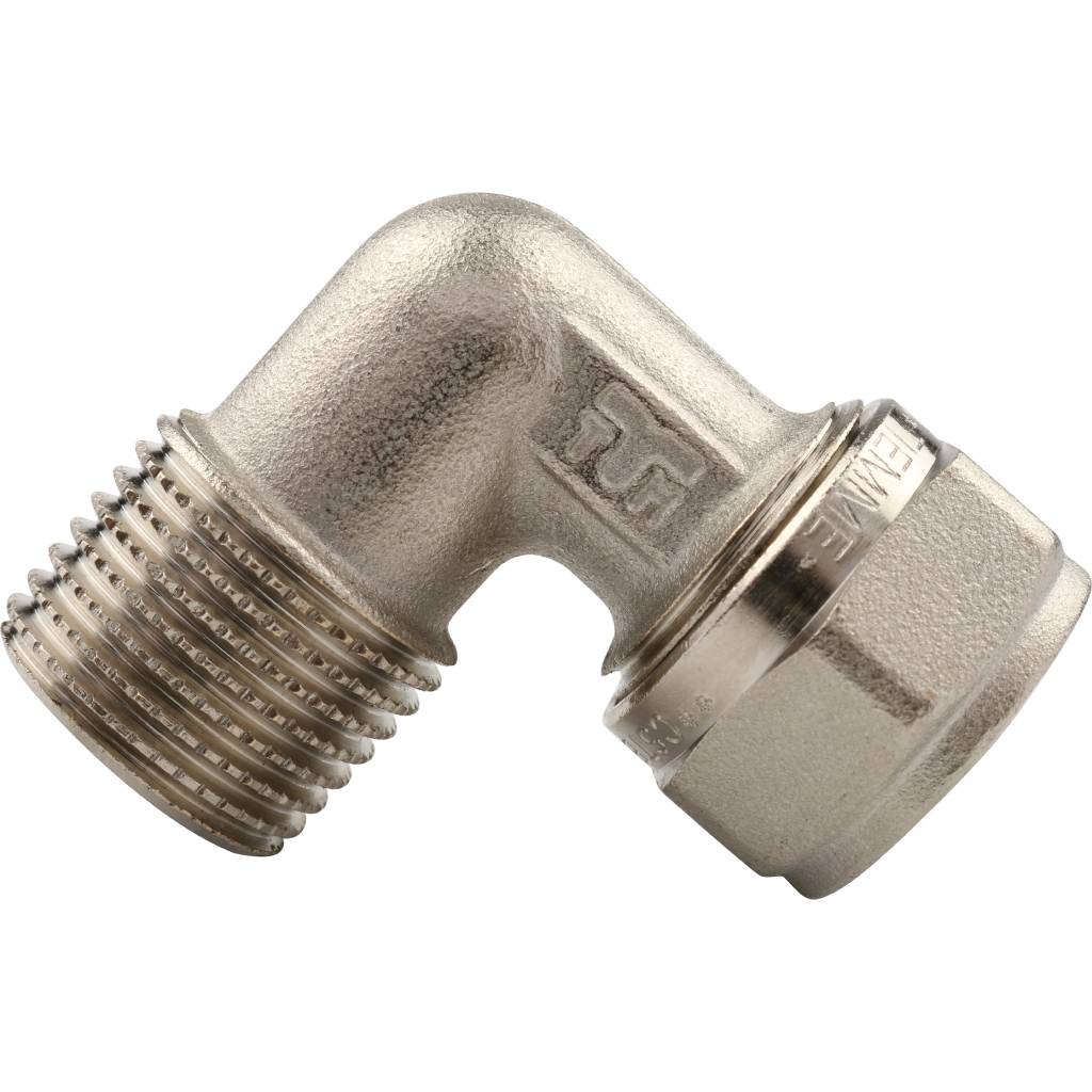 Угольник TIEMME с наружной резьбой (16х2.0х1/2) для металлопластиковых труб винтовой, 1600013