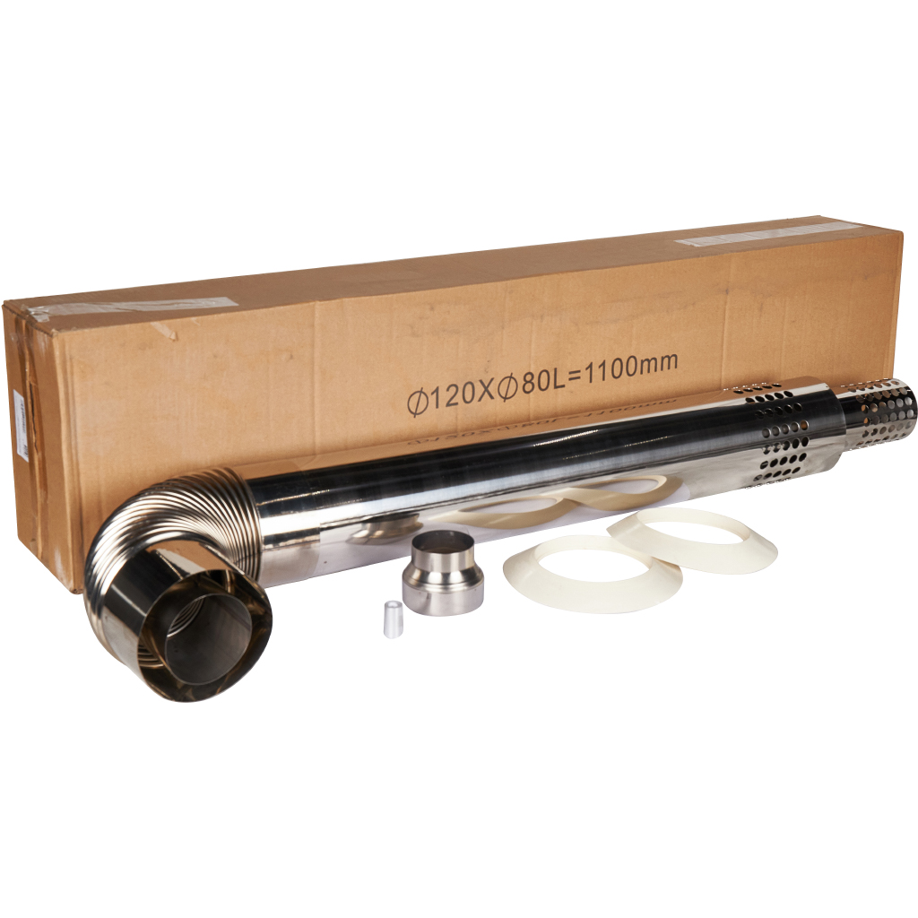 Дымоход коаксиальный универсальный Mizudo (40 и 44 кВт) из нержавеющей стали 80/120 L 1100 (с адаптером 60 на 80 внутренний), AF.05.01.0020