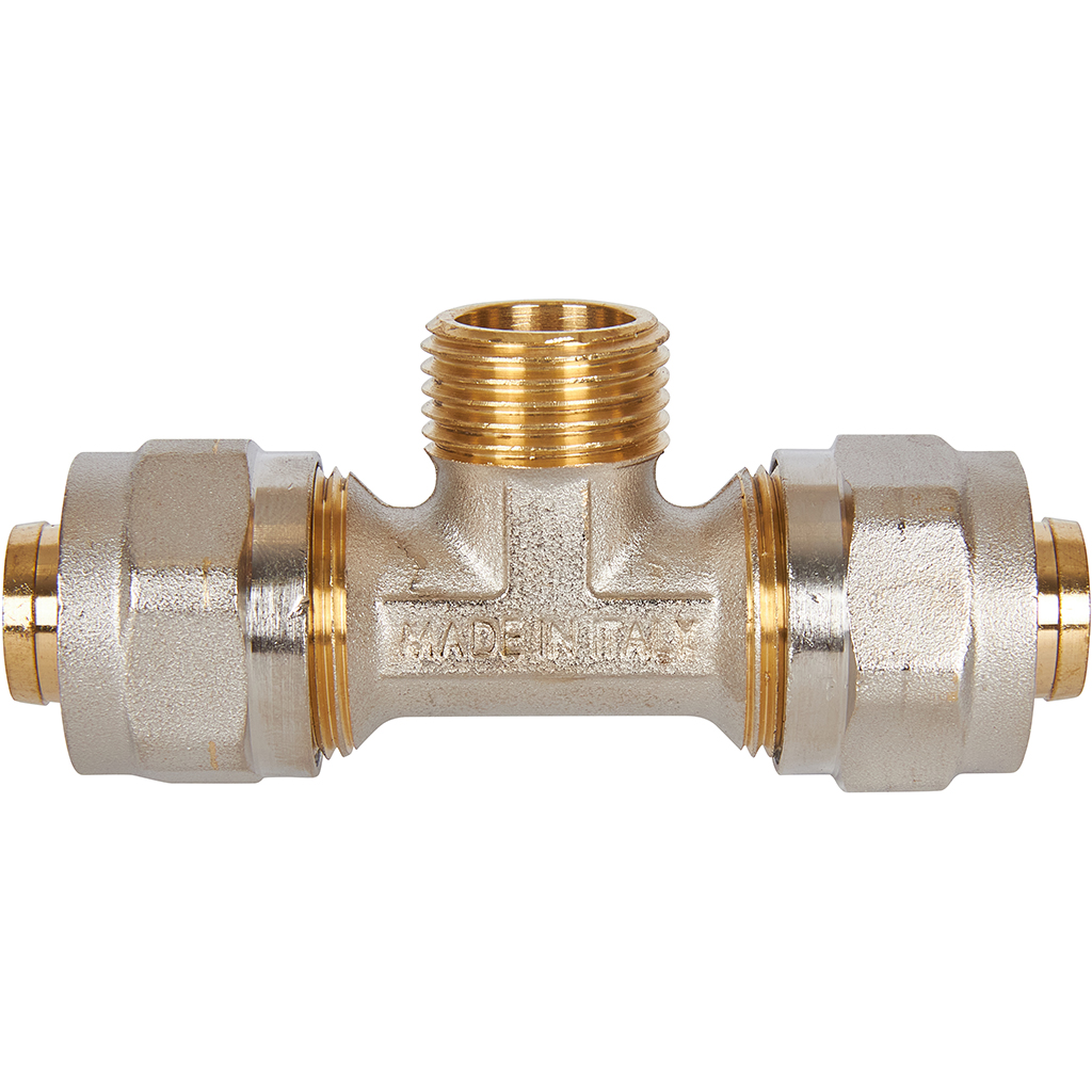 Тройник-переходник STOUT с наружной резьбой 1/2 х20 для металлопластиковых труб винтовой, SFS-0011-001220