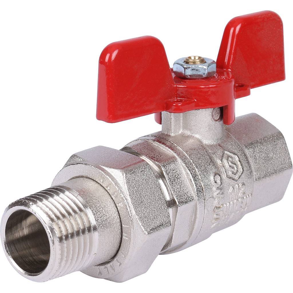 Кран шаровой полнопроходной STOUT с американкой , ВР/НР, ручка бабочка 1/2 (EPDM), SVB-1007-000015