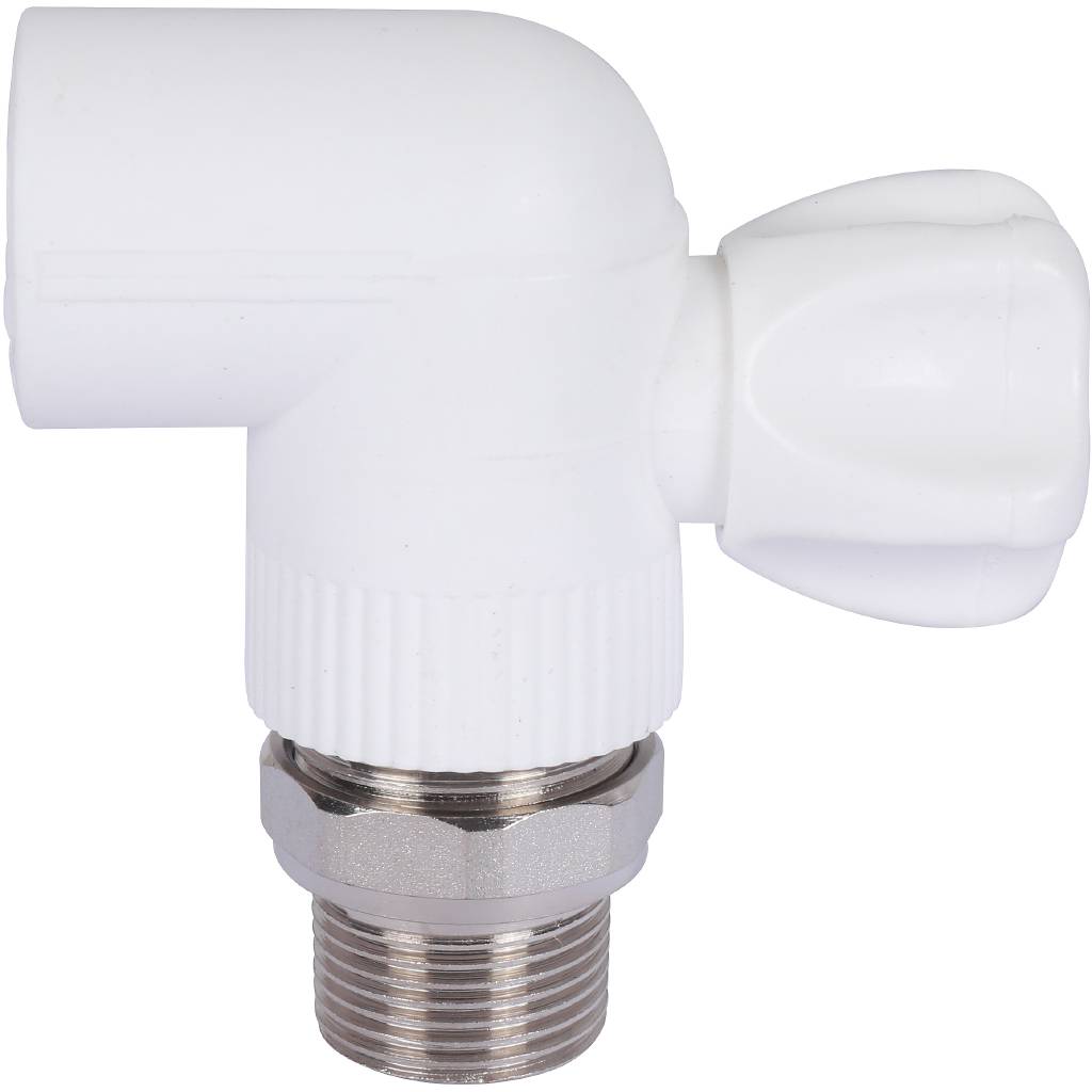 Кран шаровой Политэк 25х3/4 для радиатора угловой для полипропиленовых труб под сварку (цвет белый), 9999022534