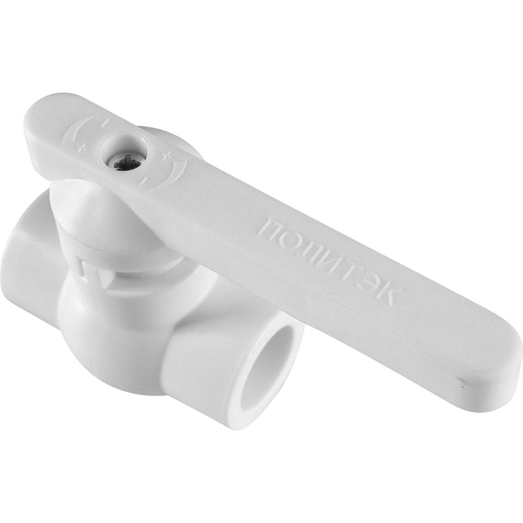 Кран шаровой Политэк d=20 для полипропиленовых труб под сварку (цвет белый), 9900000020