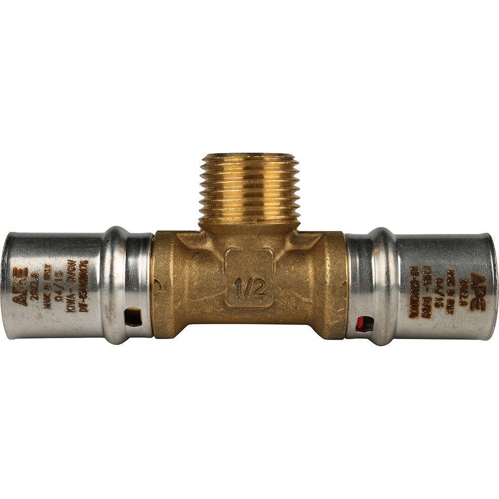 Тройник-переходник STOUT с наружной резьбой 20х1/2 х20 для металлопластиковых труб прессовой, SFP-0008-201220