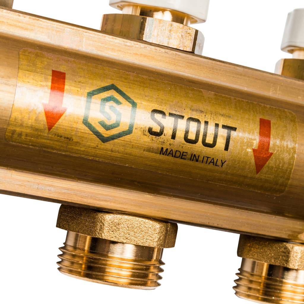 Распределительный коллектор из латуни без расходомеров STOUT 9 выходов, SMB 0468 000009