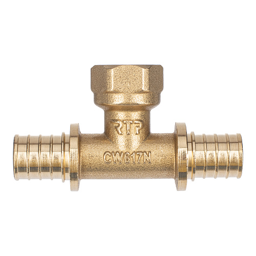 Тройник аксиальный, латунь, внутренняя резьба,20х1/2, желтый, RTP