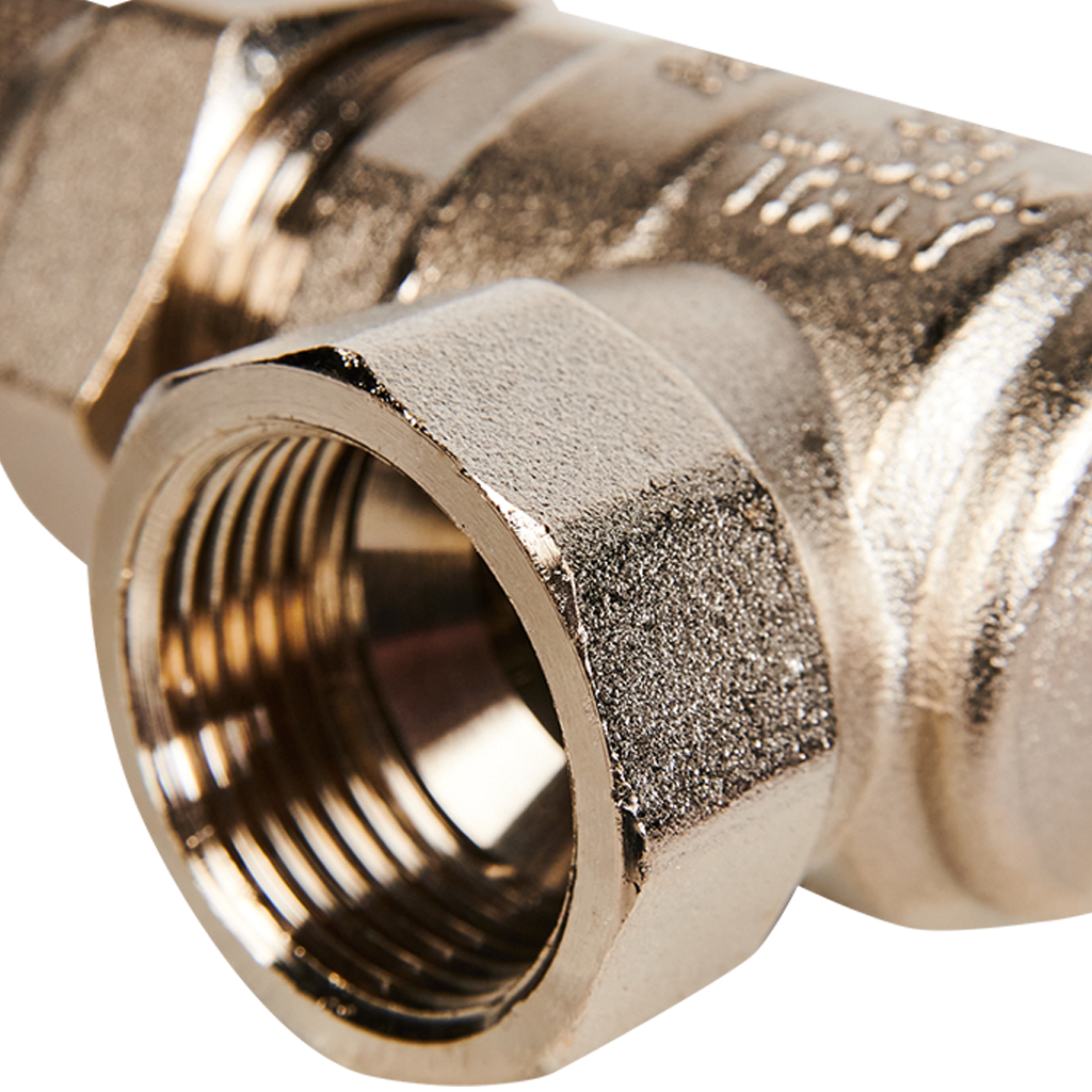 Кран шаровой полнопроходной угловой с американкой STOUT ВР/НР ручка бабочка 3/4