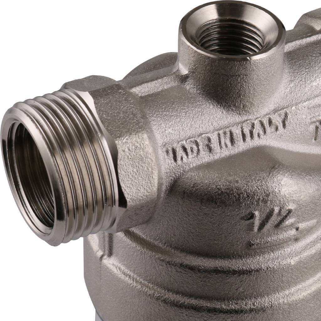 Фильтр с манометром TIEMME 1/2 со сгонами, с прозрачной пластиковой колбой, промывной, 3130002