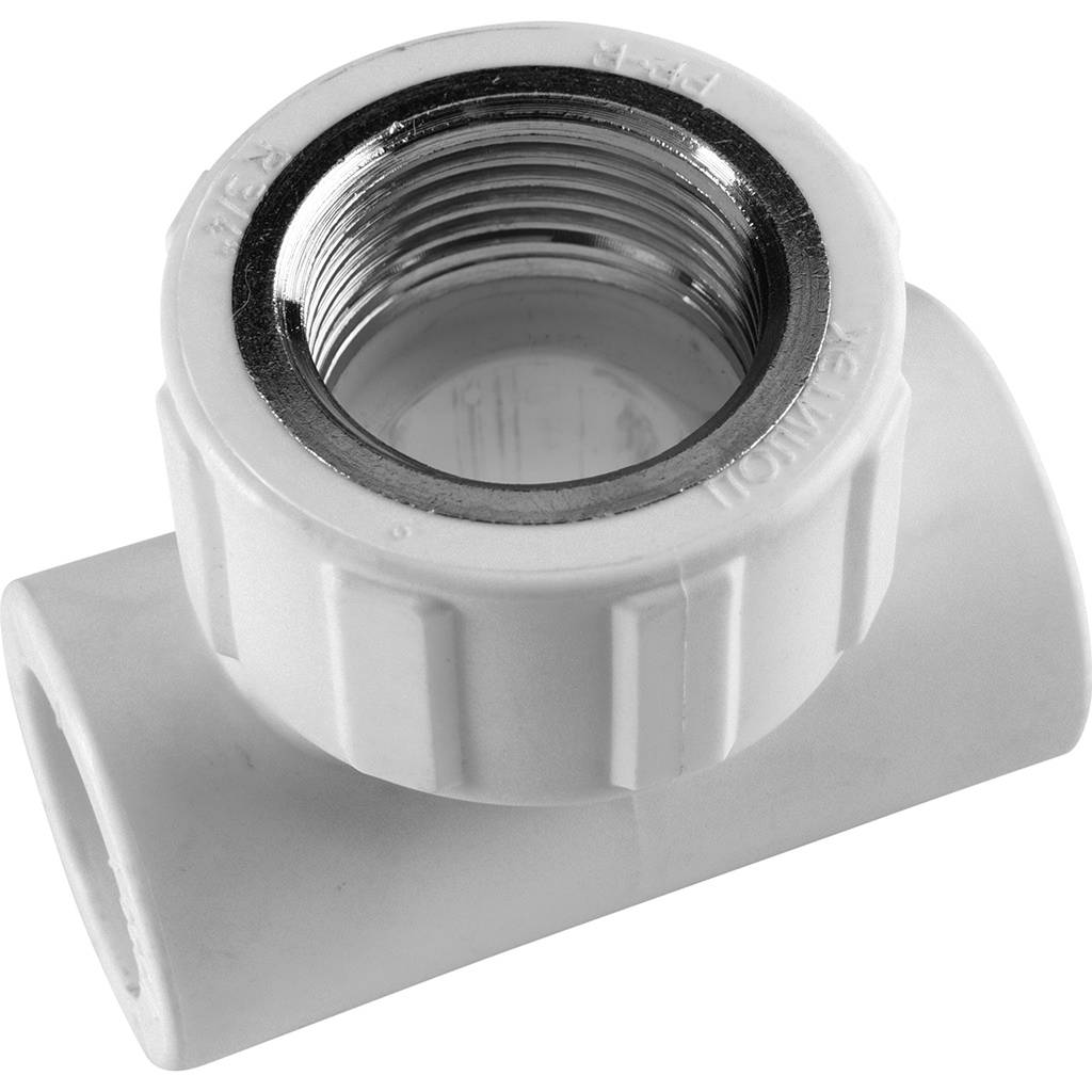Тройник Политэк 20х3/4 с внутренней резьбой для полипропиленовых труб под сварку (цвет белый)