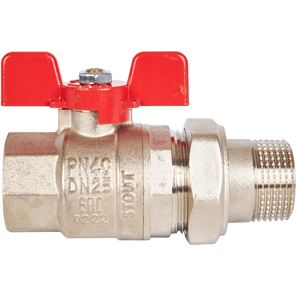 Кран шаровой полнопроходной с американкой STOUT ВР/НР, ручка бабочка 1 (EPDM), SVB-1007-000025