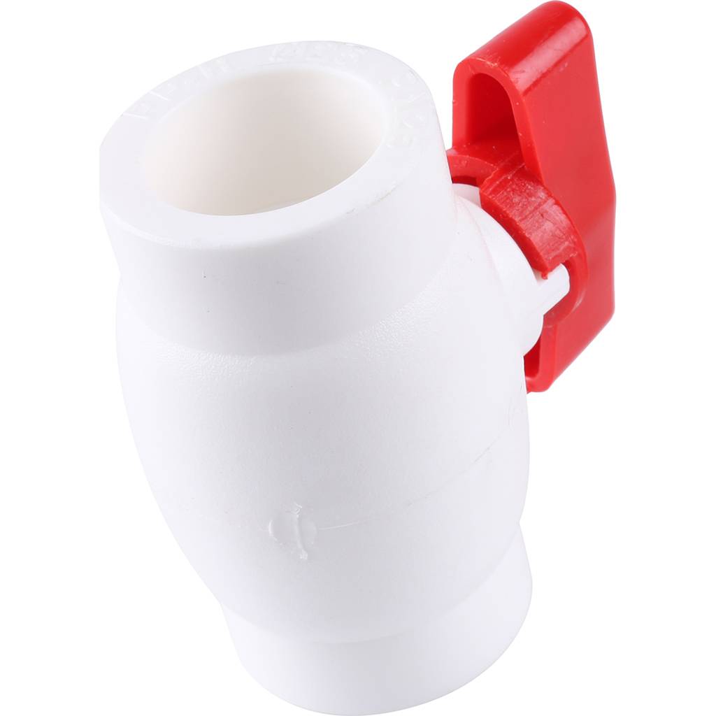 Мини-кран шаровой Kalde с красной ручкой для полипропиленовых труб d=25 для полипропиленовых труб под сварку (цвет белый)