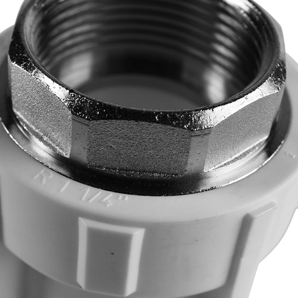 Муфта комбинированная Политэк 40x1 1/4 под шестигранник внутр. резьба для полипропиленовых труб под сварку (цвет белый)