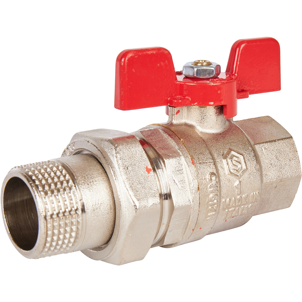 Кран шаровой полнопроходной с американкой STOUT ВР/НР, ручка бабочка 1 (EPDM), SVB-1007-000025