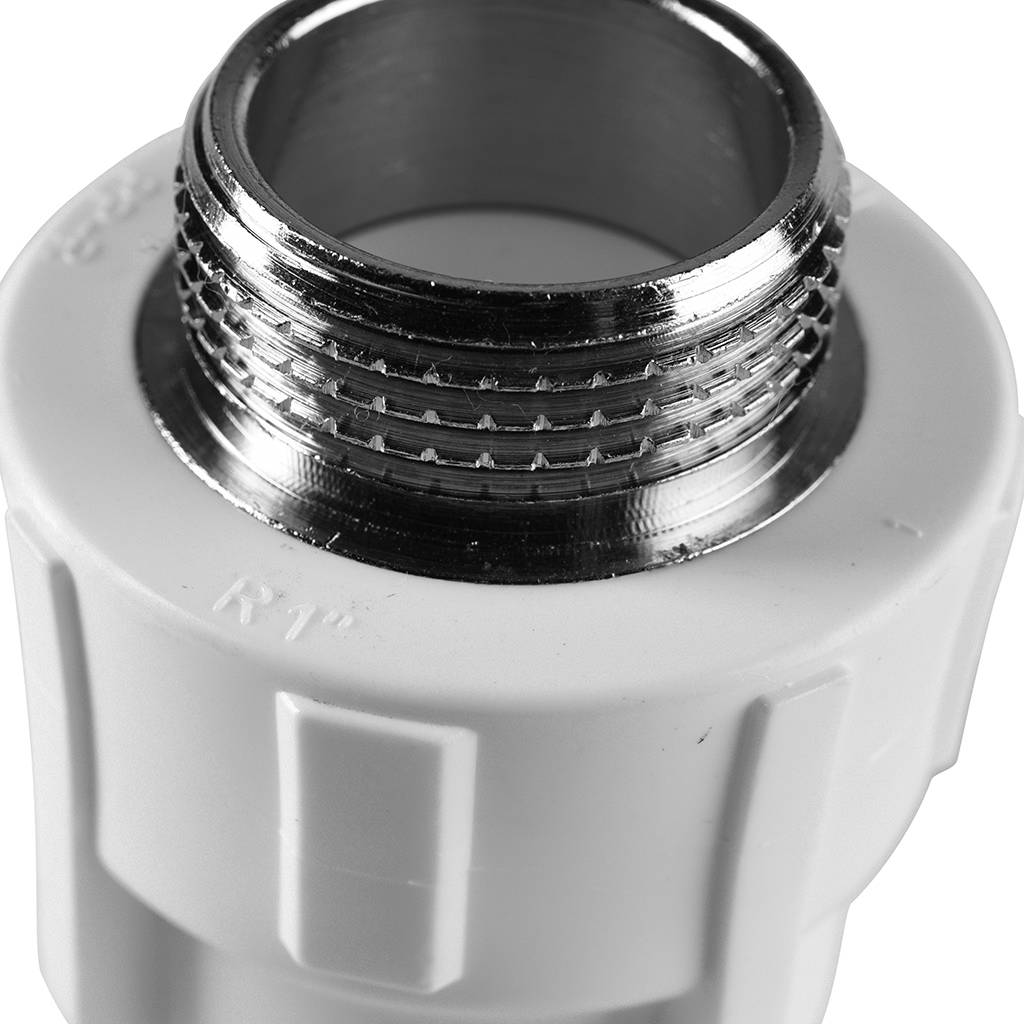 Муфта комбинированная Политэк 32х1 наруж. резьба для полипропиленовых труб под сварку (цвет белый)