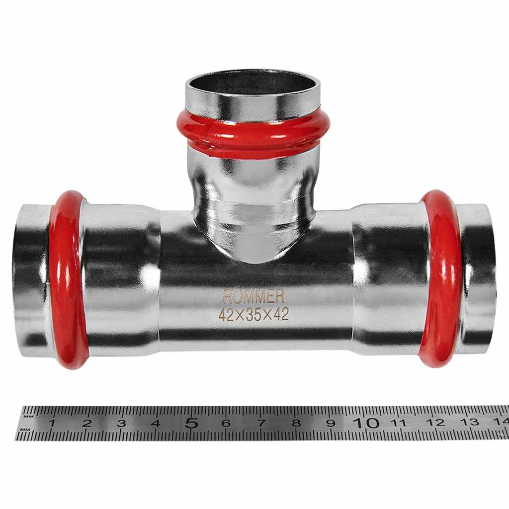 Тройник ROMMER переходной ВПр, 42х35х42, из нержавеющей стали прессовой, RSS-1014-423542