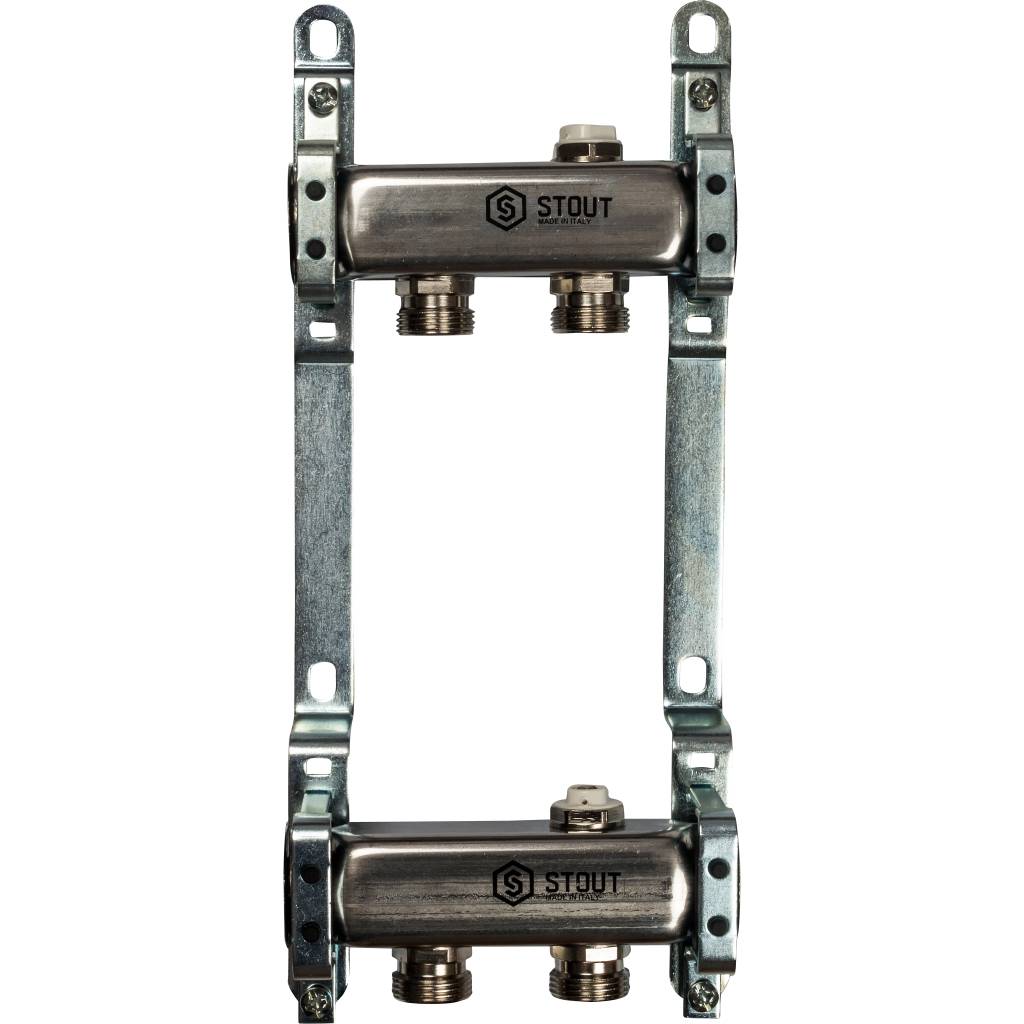 Коллектор из нержавеющей стали для радиаторной разводки STOUT 2 выхода, SMS 0923 000002