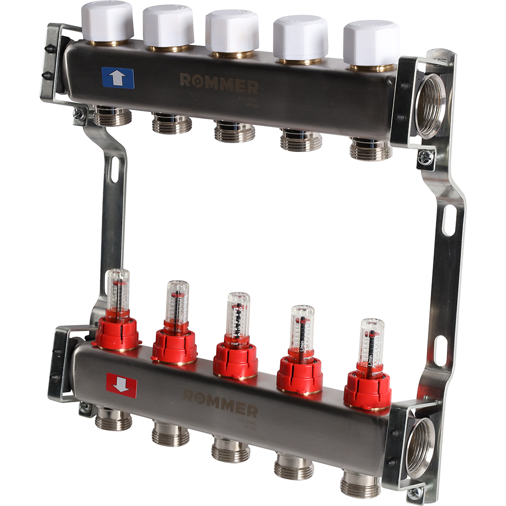 Коллектор из нержавеющей стали с расходомерами ROMMER 5 выходов