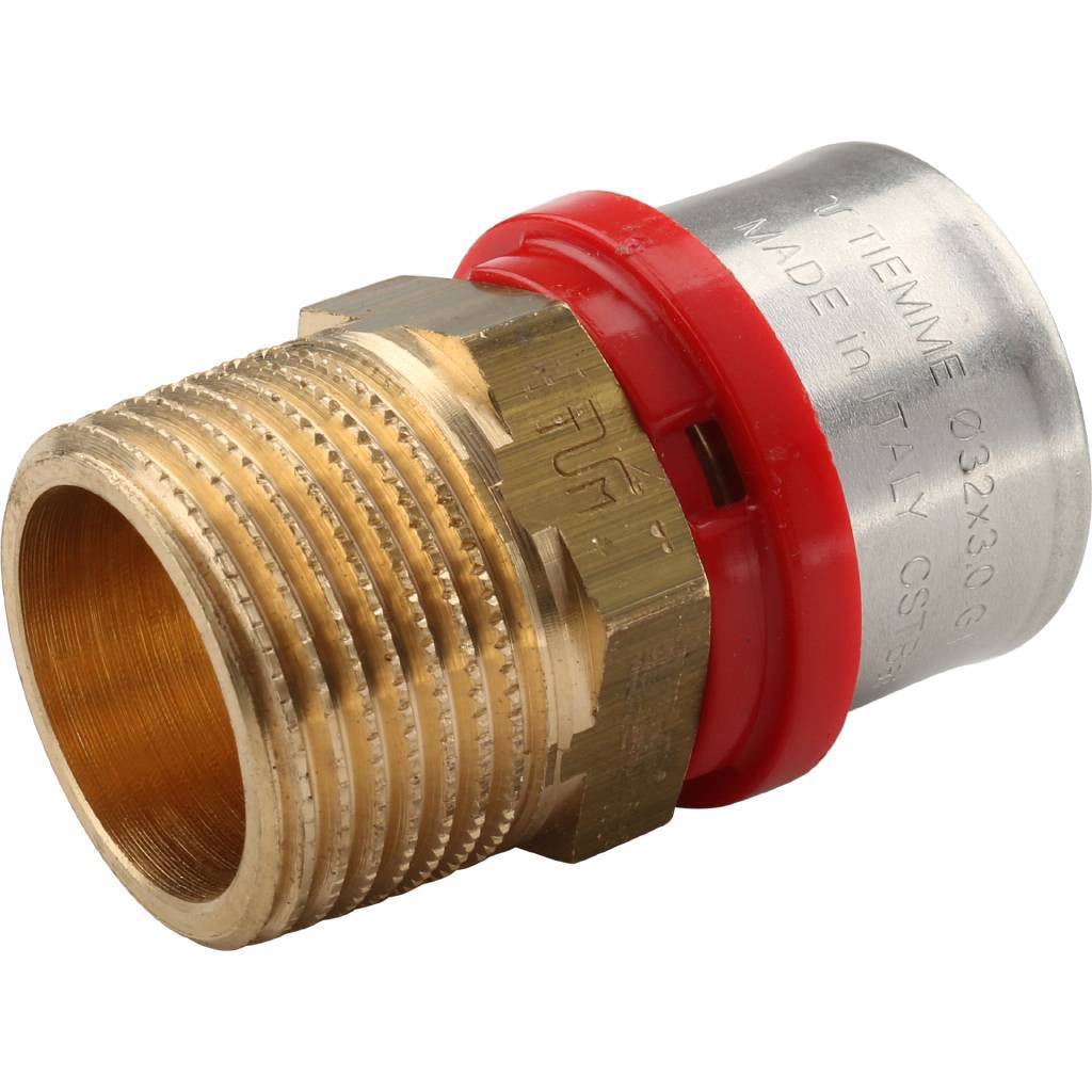 Муфта TIEMME с наружной резьбой 32x1 для металлопластиковых труб прессовой, 1650032