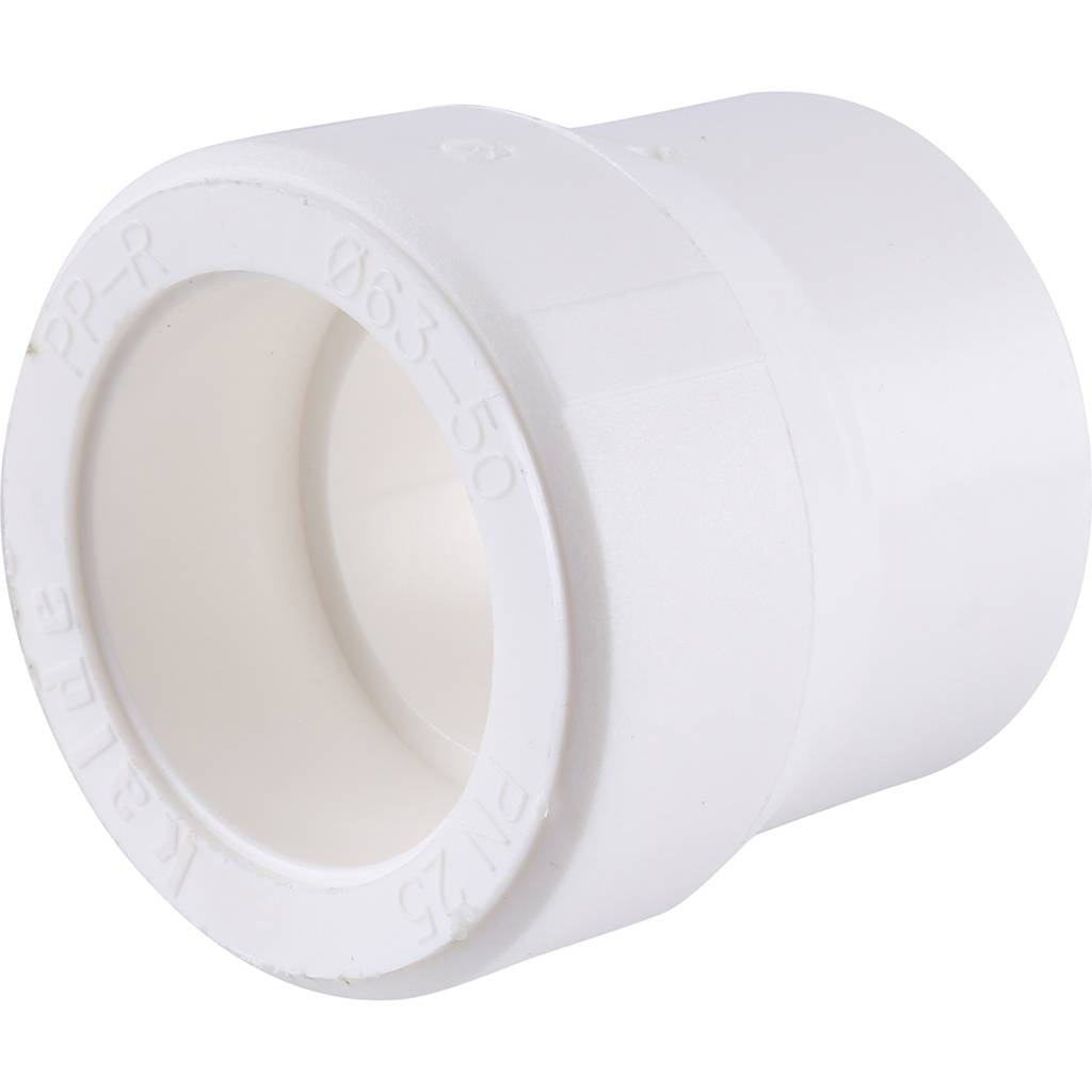Муфта переходная Kalde 63x50 для полипропиленовых труб под сварку (цвет белый)