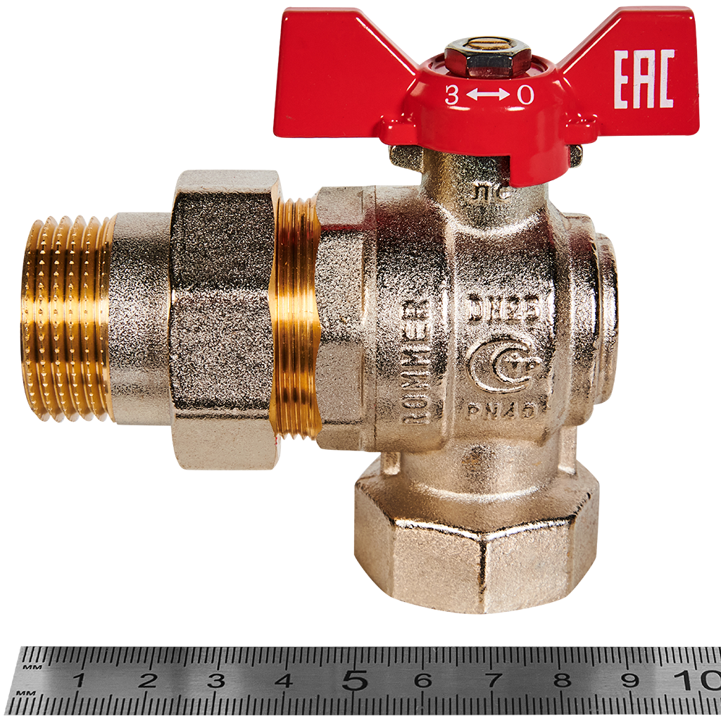 Кран шаровой угловой с американкой ROMMER ВР/НР, ручка бабочка 1