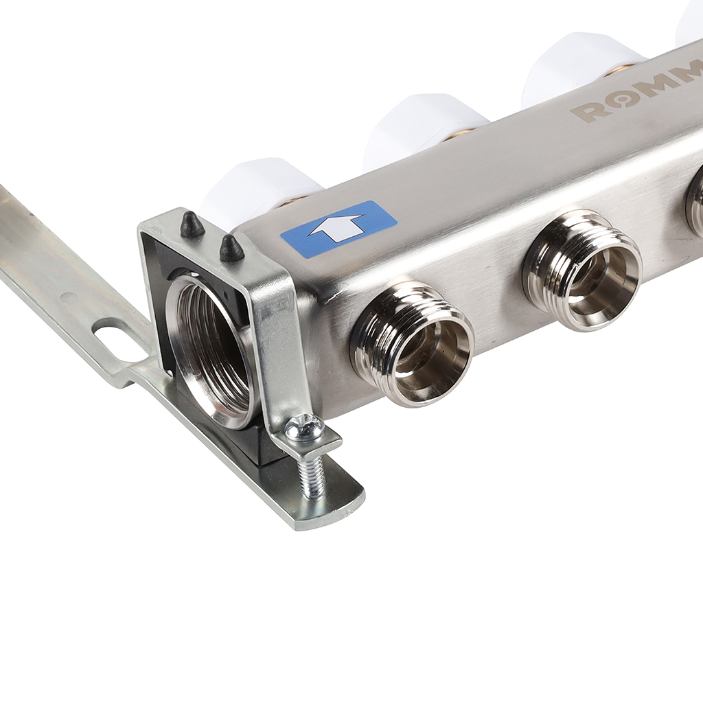 Коллектор из нержавеющей стали без расходомеров ROMMER, с клапаном вып. воздуха и сливом 4 выхода, RMS-3201-000004