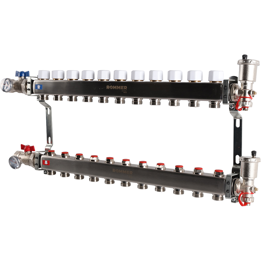 Коллектор из нержавеющей стали в сборе без расходомеров ROMMER 11 выходов, RMS-3210-000011