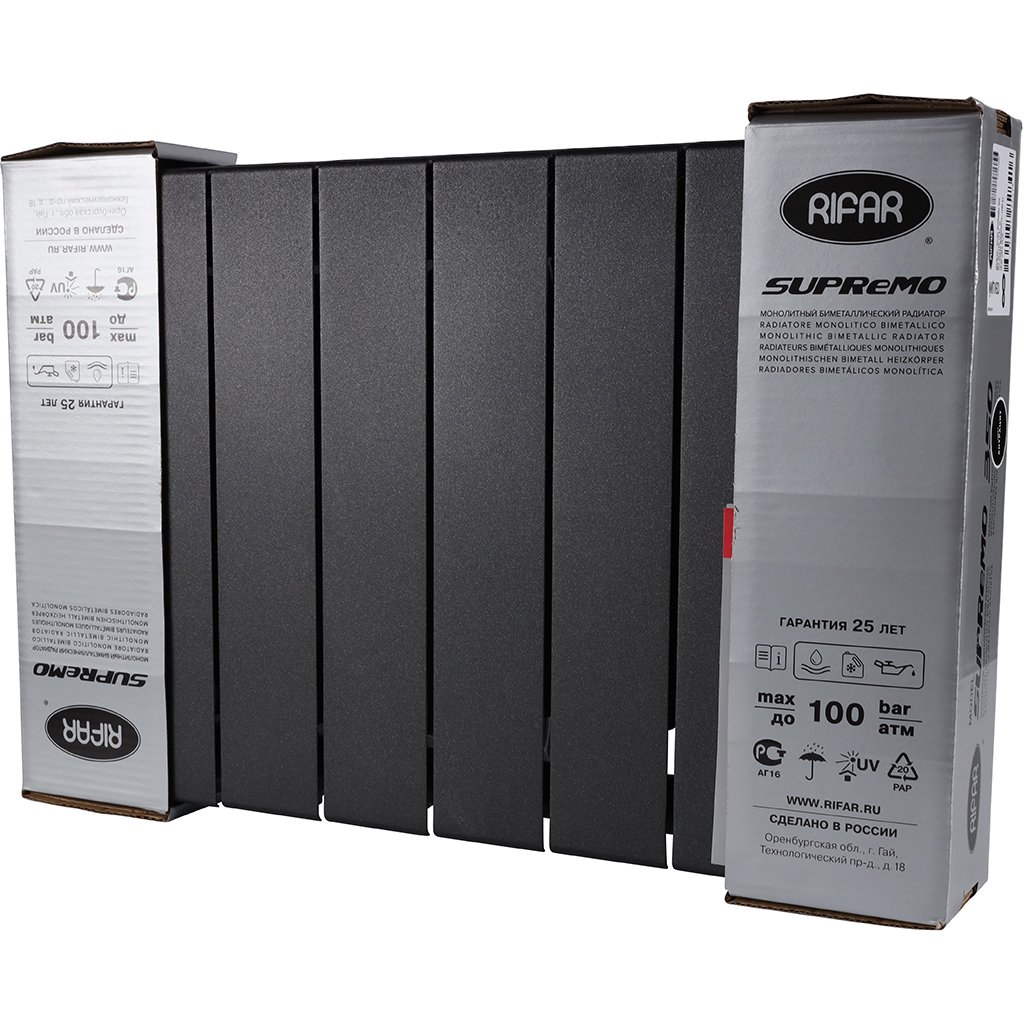 Радиатор биметаллический RIFAR SUPReMO 350 8 секций боковое подключение (цвет: Антрацит), 4RS35-8-AN