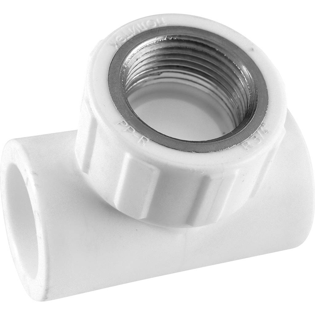 Тройник Политэк 25х3/4 с внутренней резьбой для полипропиленовых труб под сварку (цвет белый)