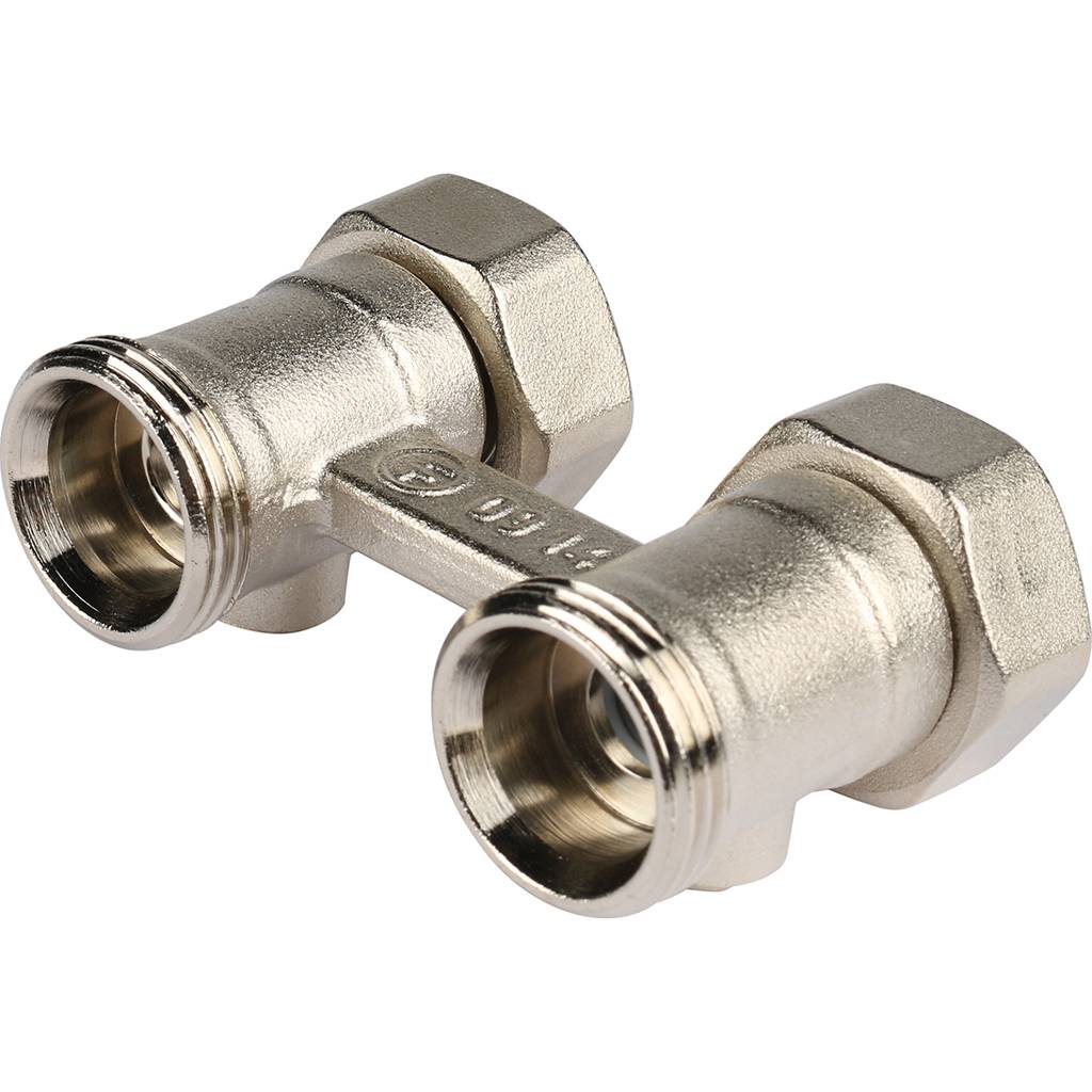 *12407271001 REHAU RAUTITAN Пара шаровых кранов с соед. нип. G 1/2xG 3/4, прямой (никелирован.), 12407271001