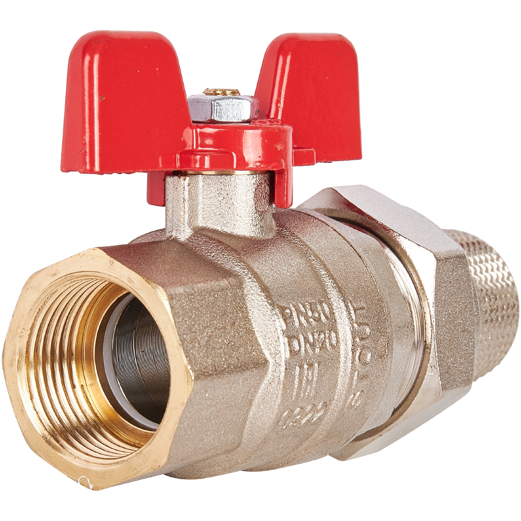 Кран шаровой полнопроходной STOUT с американкой , ВР/НР, ручка бабочка 3/4 (EPDM), SVB-1007-000020