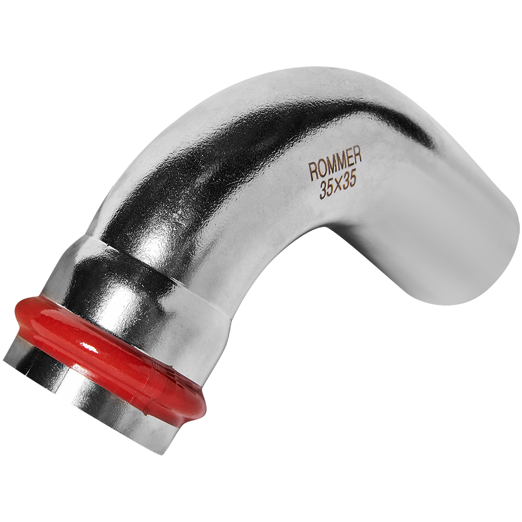 Угольник ROMMER однораструбный 90° ВПр-НПр 35 из нержавеющей стали прессовой