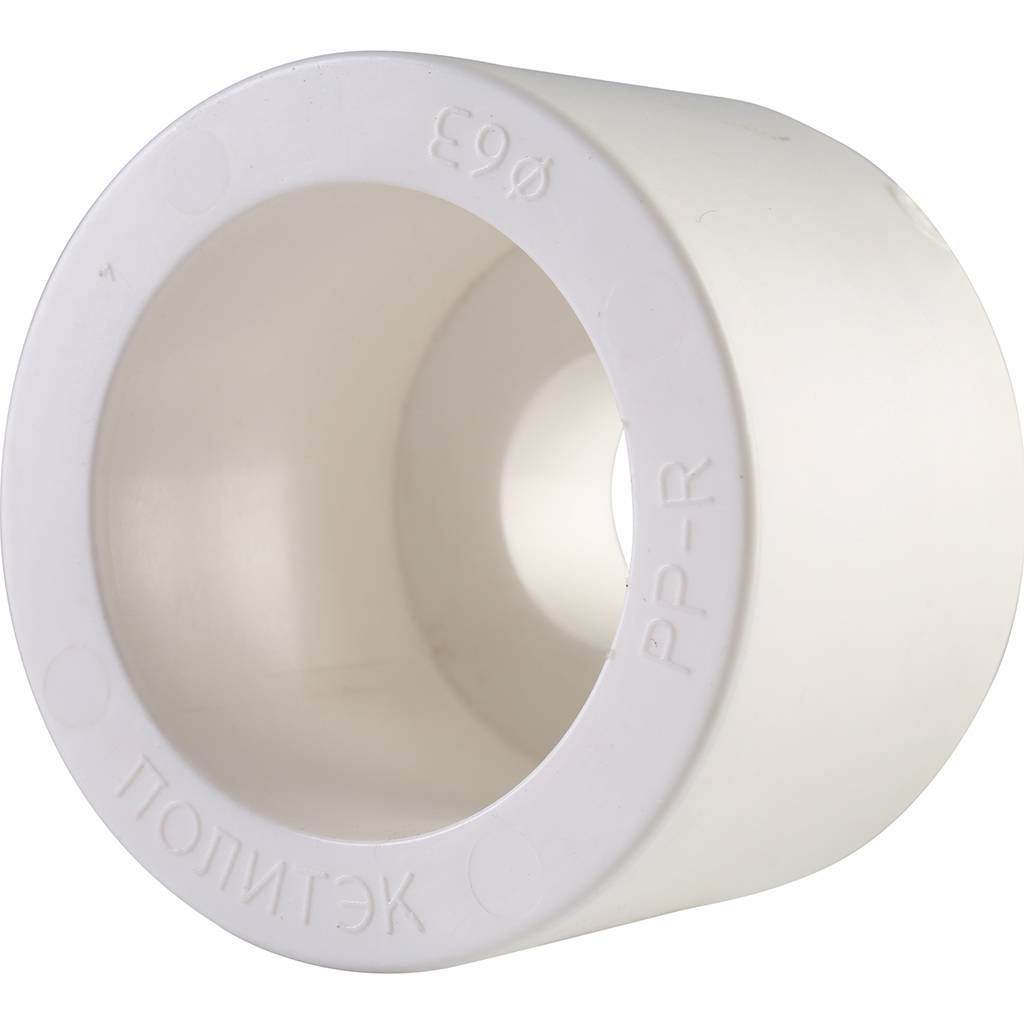 Муфта переходная внутр./наруж. Политэк 63х25 для полипропиленовых труб под сварку (цвет белый), 9200006325